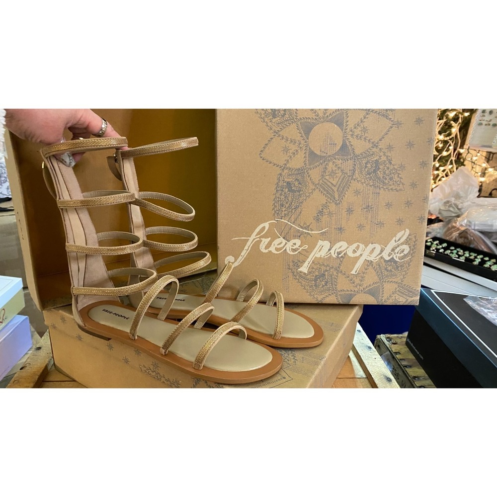 Free People Black & Gold Theia Gladiator Sandals Size 8.5 NWB